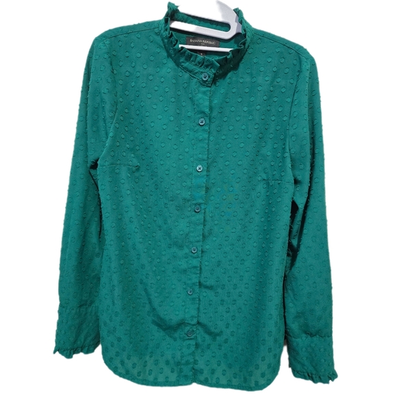 Banana Republic Tops - Banana Republic Classic Fit Green Button-Up Blouse with Mock Neck